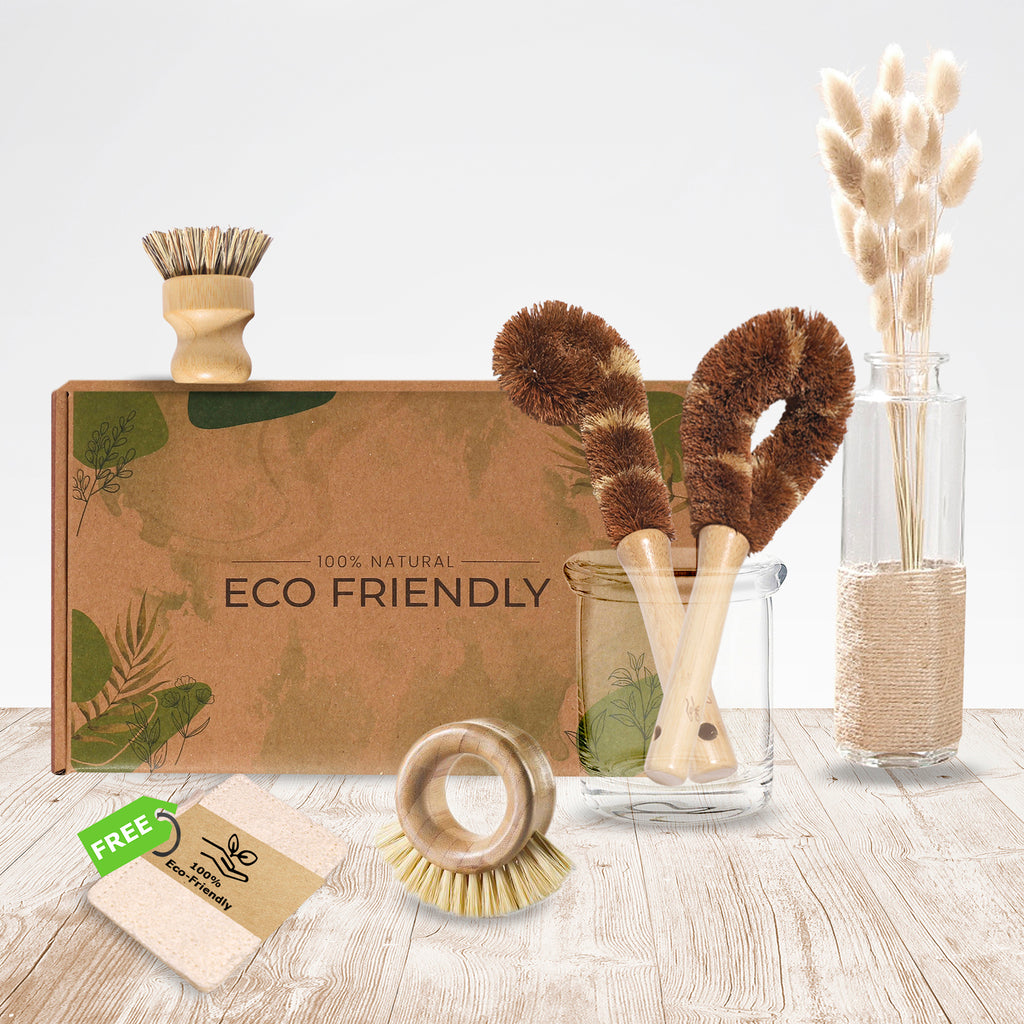 5pc Bamboo Cleaning Set Compostable Kitchen Brushes Scrubbers All Natural  Cleaning Supplies Earth Friendly Kitchen Essentials 